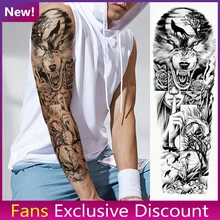

Lobo Temporary Tattoo Sticker Wolf Moon Rose Hand Eagle Geometry Large Tato Arm Shoulder Leg Men Women Children Glitter Tatu Art