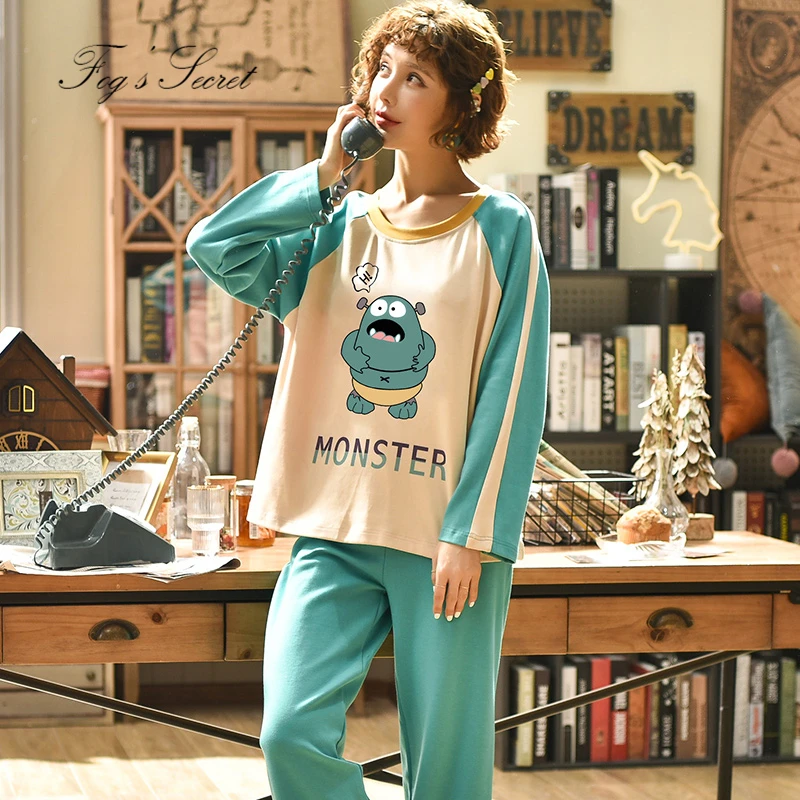 Зимняя Пижама для женщин; брюки с длинными рукавами из хлопка для девочек; милая домашняя пижама с героями мультфильмов; feminino