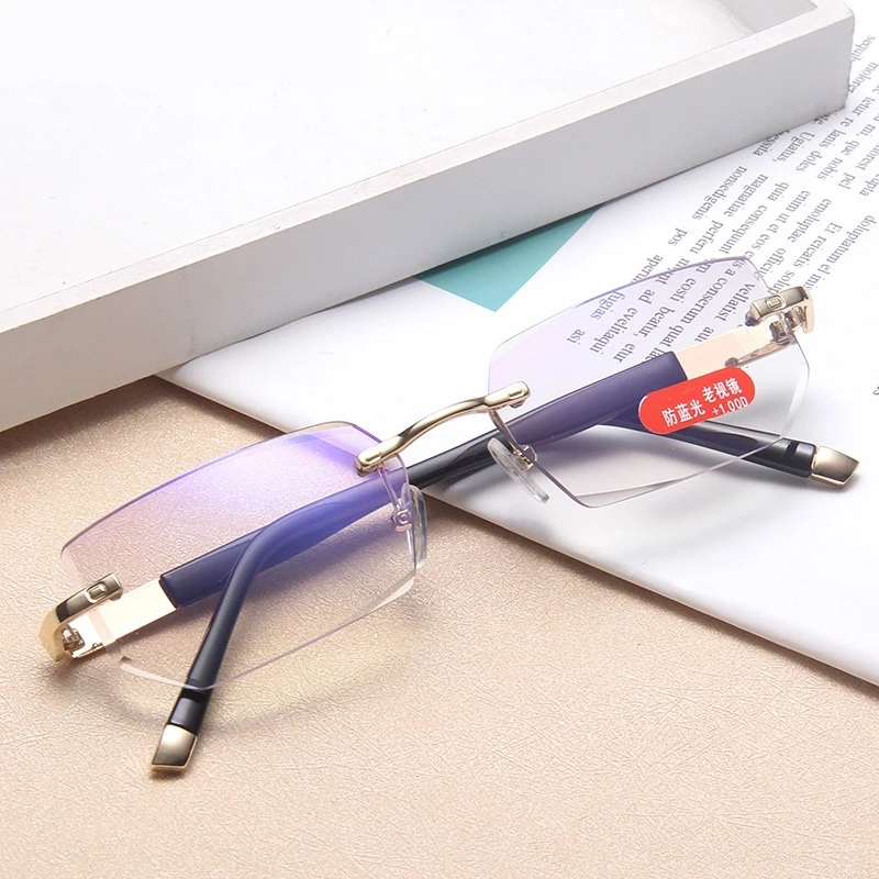 

LONSY High Quality Rimless Reading Glasses Anti Blue Light Radiation Computer Presbyopia Eyeglasses Diopter +100 +200 +300+400