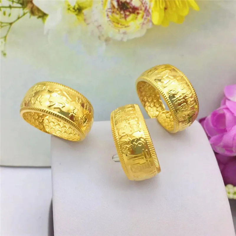 

Creative Words 14K Gold Ring for Men's Wedding Engagement Special Gift Adjustable Sand Gold Hand Jewelry Male Boutique Not Fade