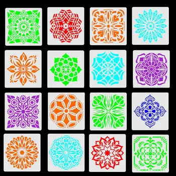 

NEW 16 PCS Mandala Assisted Dot Painting Template Stone Wall Painting Spray Flower Decorative Openwork Painting Template #L4