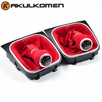 

Complete Suede Leather Red Black 5 6 Speed Gear Stick Lever Shift Knob boot For Volkswagen VW Golf 5 6 MK5 MK6 R32 GTI 04-09