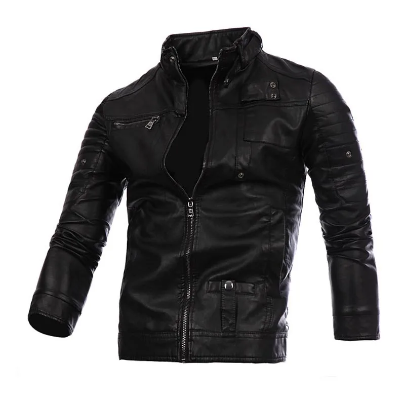 

Men Locomotive Zipper Leather Coat Large Size Fashion Leather Jacket Coat