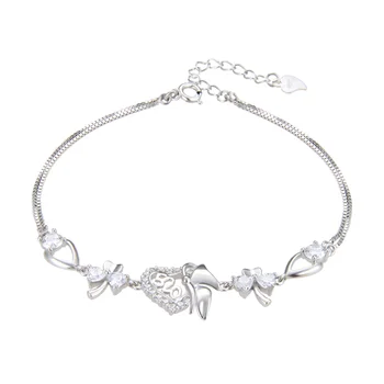 

17 Cm Wholesale Bracelet Women Jewelry Sweet Zircon Hand Jewelry S925 Sterling Silver Bracelet Micro Floral Love Bracelet Lady