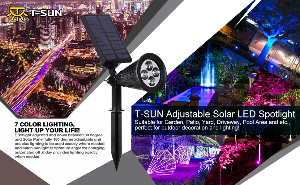 solar motion lights T-SUNRISE Solar Powered 4/7 LED Lamp Adjustable Solar Spotlight In-Ground IP65 Waterproof Landscape Wall Light Outdoor Lighting solar fence post lights