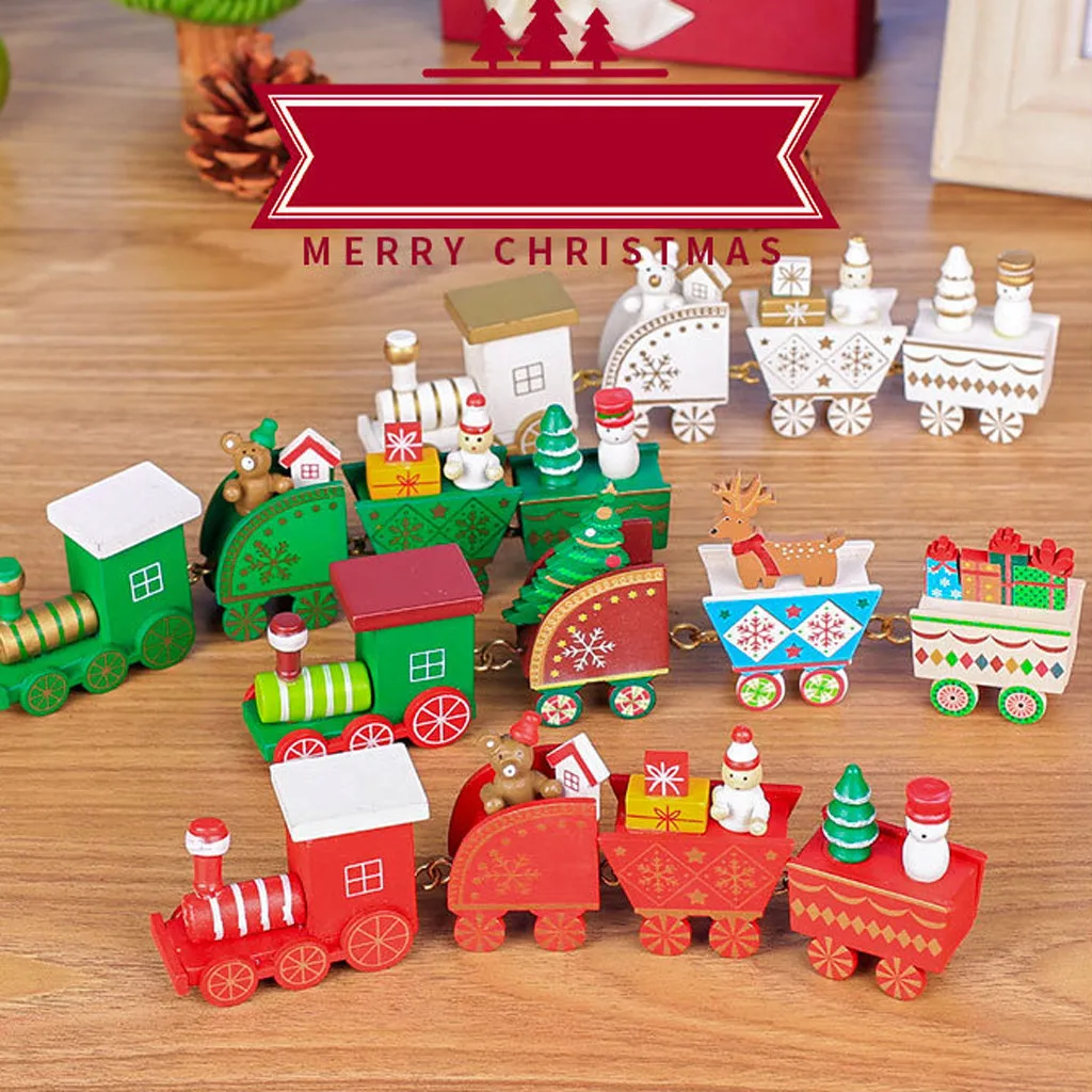 New Christmas Train Painted Wood Christmas Decoration for Home with Santa/bear Xmas kid toys gift ornament navidad new year Gift