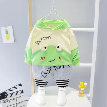 

2020 Autumn Cartoon Frog Hooded Sweatshirt Hoodies Tops + Casual Trousers Girls Baby's Sets Children 2Pcs Suits Kids Clothing