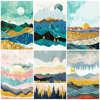 

HUACAN Picture By Numbers Mountain Scenery Drawing On Canvas Paint HandPainted Sunrise Art Kits DIY Gift Home Decoration