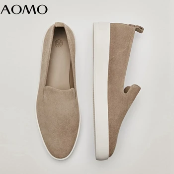 AOMO 2021 Autumn Fashion Simple Slip-On Loafers Women Soft Genuine Leather Lazy Shoes Woman Women Shoes Women Flat Shoes AZH08