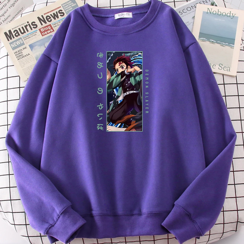 Man Sweatshirts Anime Demon Slayer Kamado Tanjirou Printing Hoody Mens Round Neck Fashion Plus Size Warm Fleece Female Sweater sun hoodie