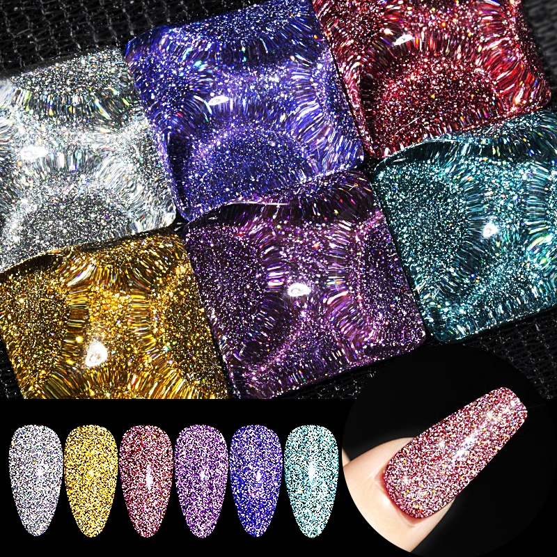 Reflective Glitter Gel Nail Polish Sparkle Diamond Effect 7.3ML Soak Off LED UV Gel Varnish Semi Permanent Lacquer For Nail Art