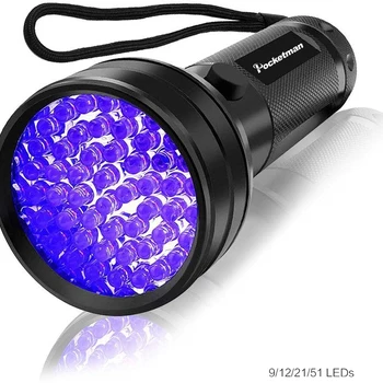 고품질 블랙 라이트 UV 라이트, 51LED 21LED 12LED UV 라이트, 395-400nm LED UV 손전등, 토치 라이트 램프, 안전 UV 감지