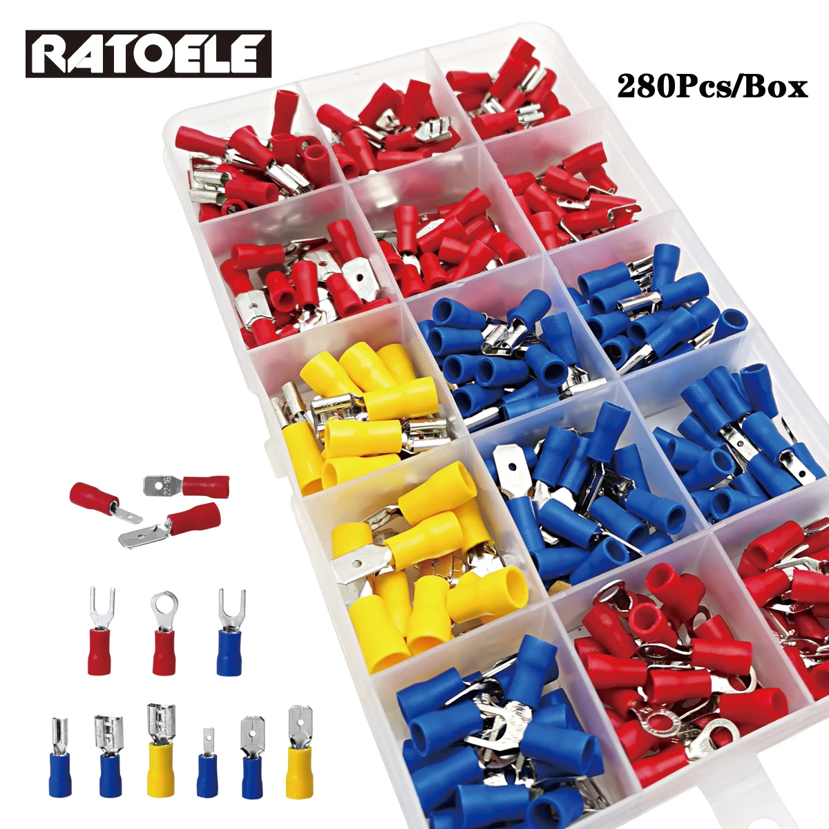 

2.8mm /4.8mm/6.3mm Male / Female Insulated Terminals + Crimp Spade Wire Connector 280pcs / Set