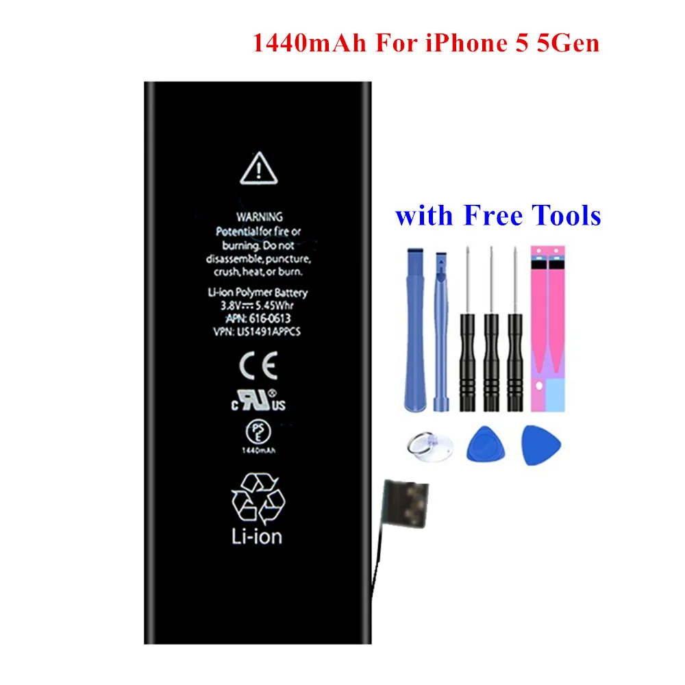 Лучшие Качественные батареи для iPhone 5 5th Gen A1428 A1429 1440mAh реальная емкость мобильная