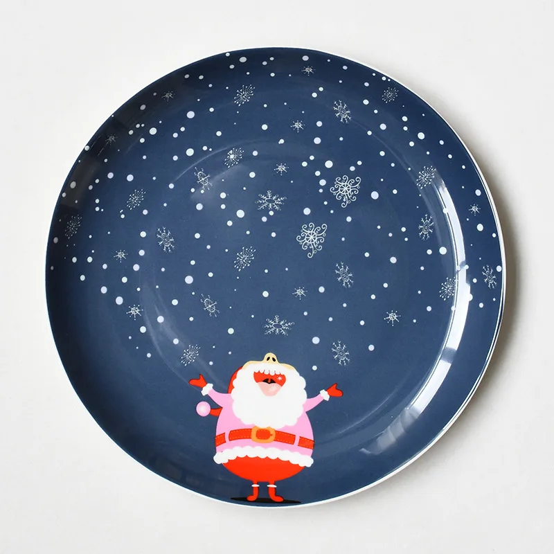 20 см, Рождественская Снежинка, керамическая тарелка, мультфильм, Ceramica, тарелка для стейка, фруктовое блюдо, диск для еды, снеговик, окрашенный, новогодний поднос, подарок - Цвет: E