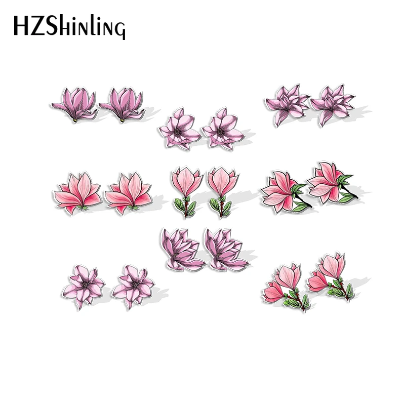 Pendientes de resina acrílica con forma de flor de Magnolia rosa, joyería  hecha a mano, regalo para niña, novedad de 2021|Aretes| - AliExpress