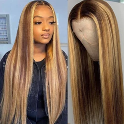 Highlight Wig Human Hair Brazilian Ombre Straight 30 Inch Colored honey blonde lace front wigs for Women Glueless frontal wig