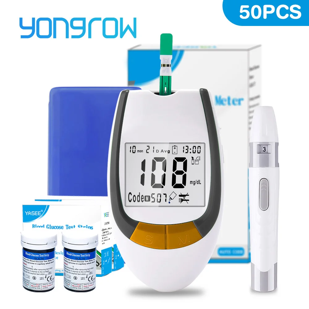 Измеритель глюкозы в крови Yongrow 50 шт. тест полоски иголки ланцеты глюкометр для