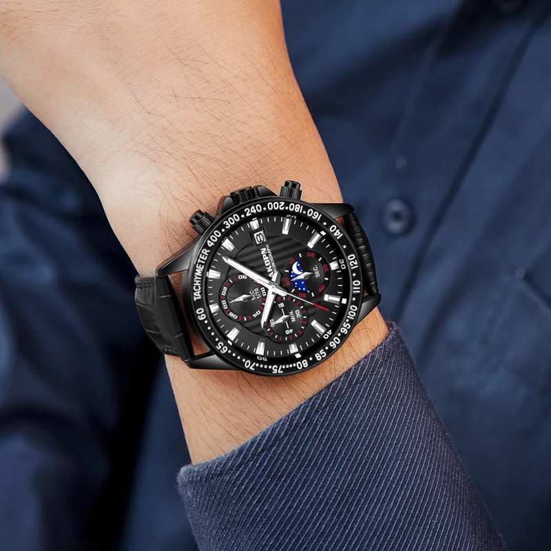 2023 Luxury Quartz Movement Men Wristwatch Stainless Steel Strap Business Watch Gift for Men Automatic Date Multifunction Dial