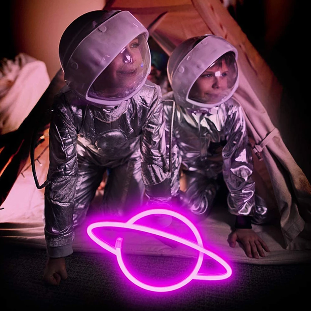 Светодиодный ночник неоновый эллиптический знак в форме планеты креативный