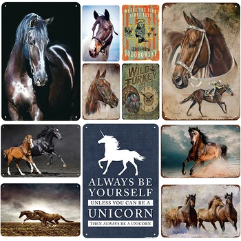 

Shabby Metal Tin Signs Unicorn Horse Plaque Vintage Pin Up Wall Stickers Plaque Plate Club Metal Plaque Iron Painting Home Pub