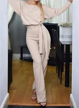 

Wontive Women Jumpsuit 2019 Autumn Winter Fashion Sexy Overall Loose Solid Long Playsuit Lace Up Sashes Jumpsuit Rompers