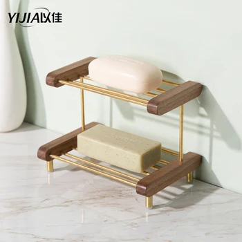 

Brass and wooden soap dish soap holder bathroom soap holder kitchen double drain rack floor-standing