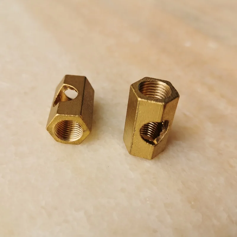 M10 Brass Hex Nut Fastening Thread Rod Hollow Tube with 9.0mm Open Hole Middle Connector for DIY Lamp Accessories