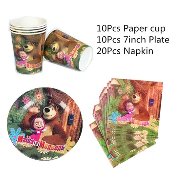 

40Pcs/Set Masha And Bear Theme Disposable Tableware Set Paper Cup Plate Napkin Kids Favor Birthday Party Baby Shower Decoration