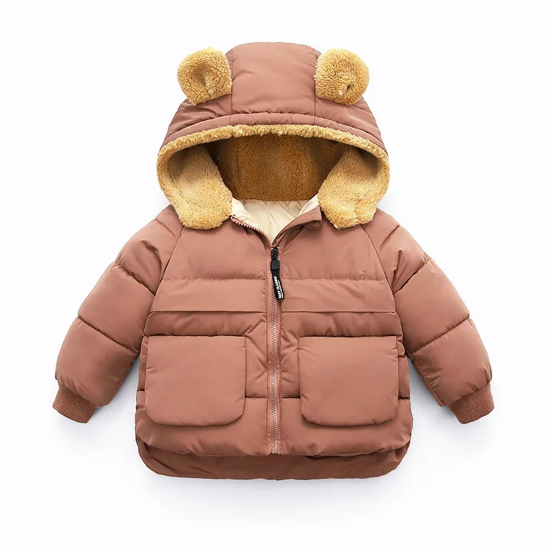

2019 New Autumn Winter Baby Girls Hooded Wool Coats Children Cotton Solid Zipper Jacket Cute Ears Casual Outerwear 1-3-5-6 Years