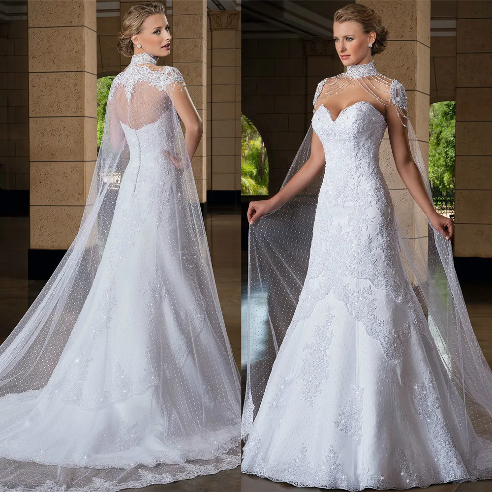 

Custom made vintage a line high neck lace strapless bridal gown 2018 vestido de novia Free Shipping mother of the bride dresses