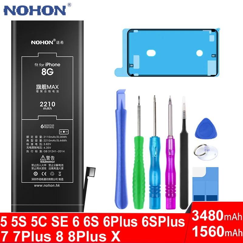 Высокая емкость NOHON батарея для Apple iPhone 6 S 5 C 5S 5C SE 7 8 Plus 10 X XR XS MAX iPhone5 iPhone6 iPhonex iPhone8