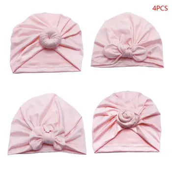 

4 Pcs/set New Toddler Baby Girls Boys Elastic Hats Donut Bow-knot Turban Hat Hair Wrap Head Casual Cap