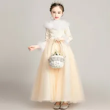Новинка; сезон осень-зима; плотное теплое кружевное платье принцессы с вышивкой для дня рождения, свадьбы, вечеринки; Пышное детское платье для девочек