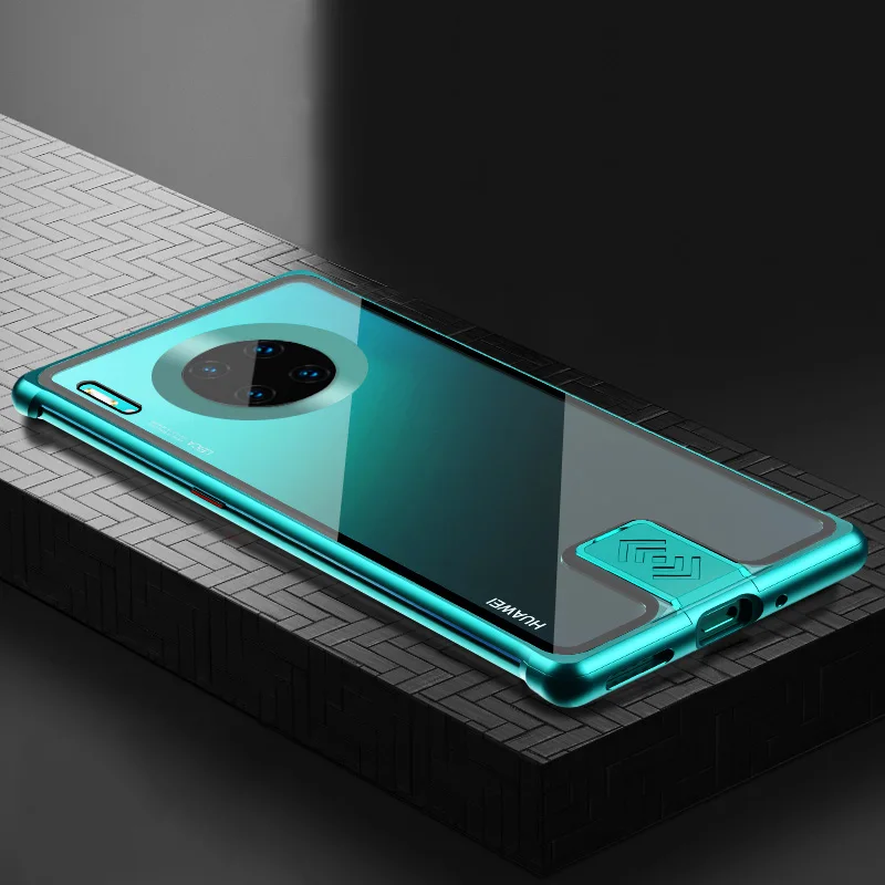 Green Новое поступление, чехол для телефона huawei mate 30 Pro, алюминиевый бампер, прозрачная задняя крышка из закаленного стекла - Цвет: Green