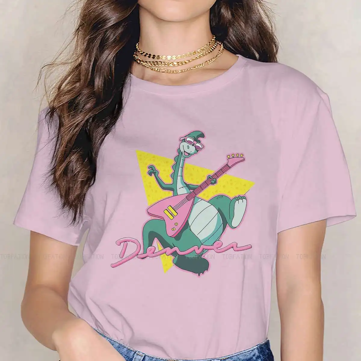 thumbnail image 1 of Camiseta de cuello redondo con diseño de Denver, el último dinosaurio, Jeremy, dibujos animados, clásica, de tela, para mujer, nuevo diseño, de gran tamaño, 1 of 5