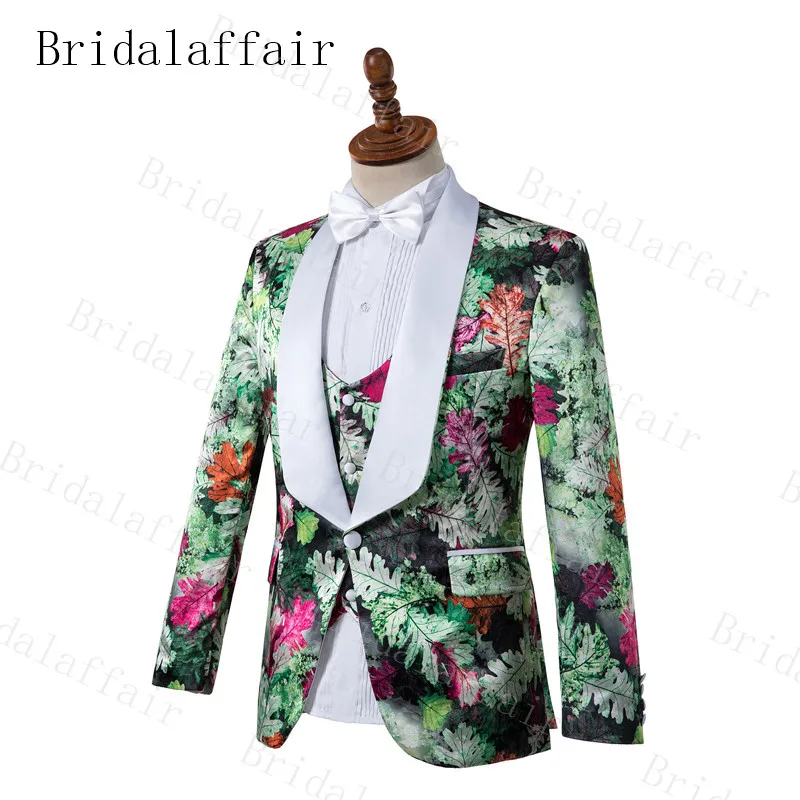 Bridalaffair красочные облака узор мужские свадебные костюмы итальянский дизайн на заказ черный смокинг пиджак 3 шт. костюмы жениха