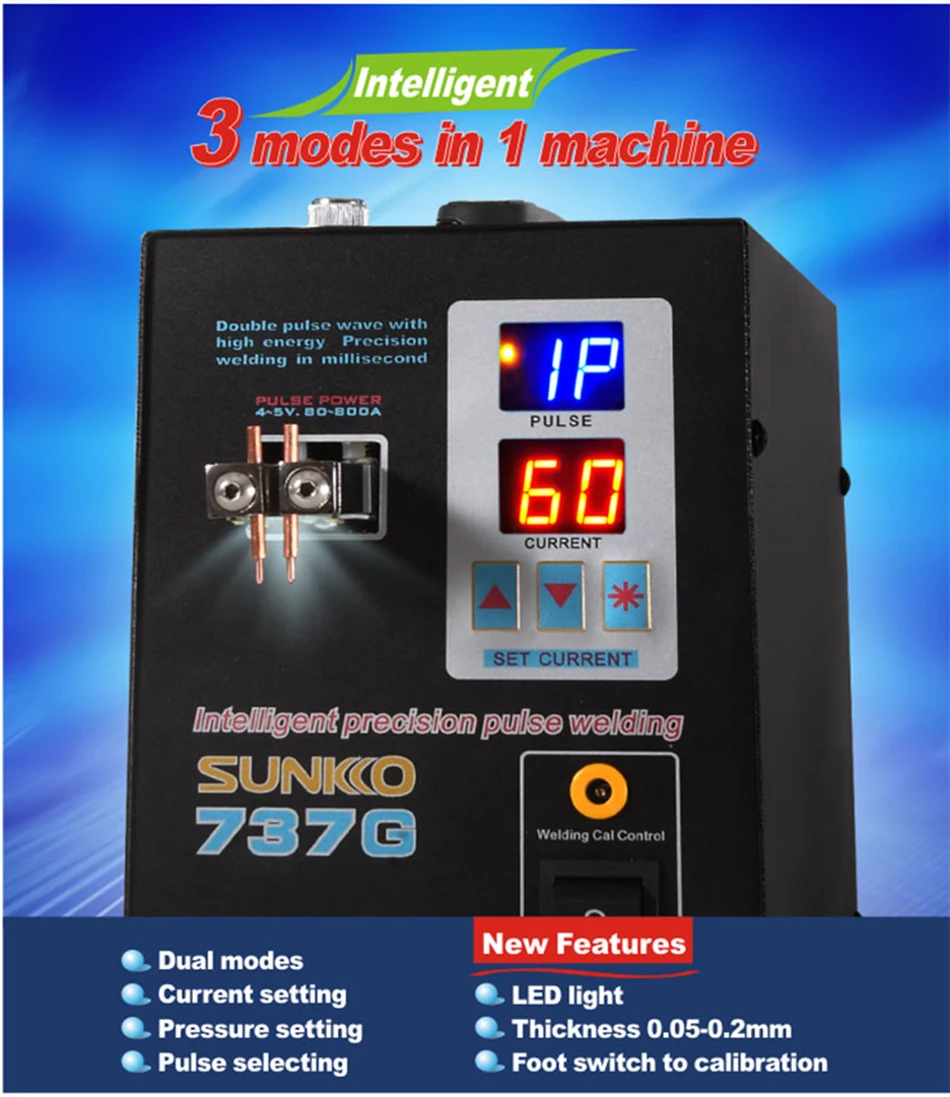 SUNKKO 737G 18650 Аккумуляторная машина для точечной сварки с двойным импульсным