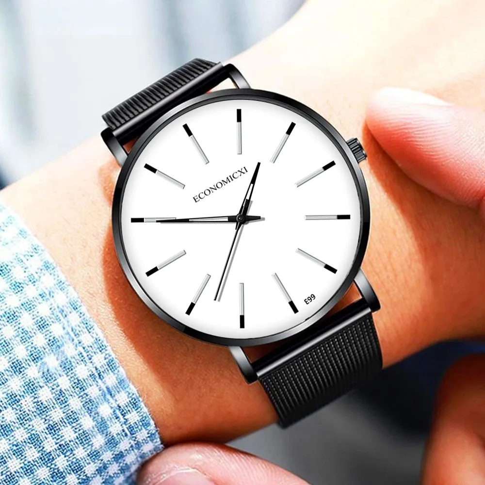 Lonomicxi ультра тонкие мужские часы синяя указка для отдыха кварцевые наручные часы из нержавеющей сетки ремешок Циферблат часы подарок Relogio Masculino