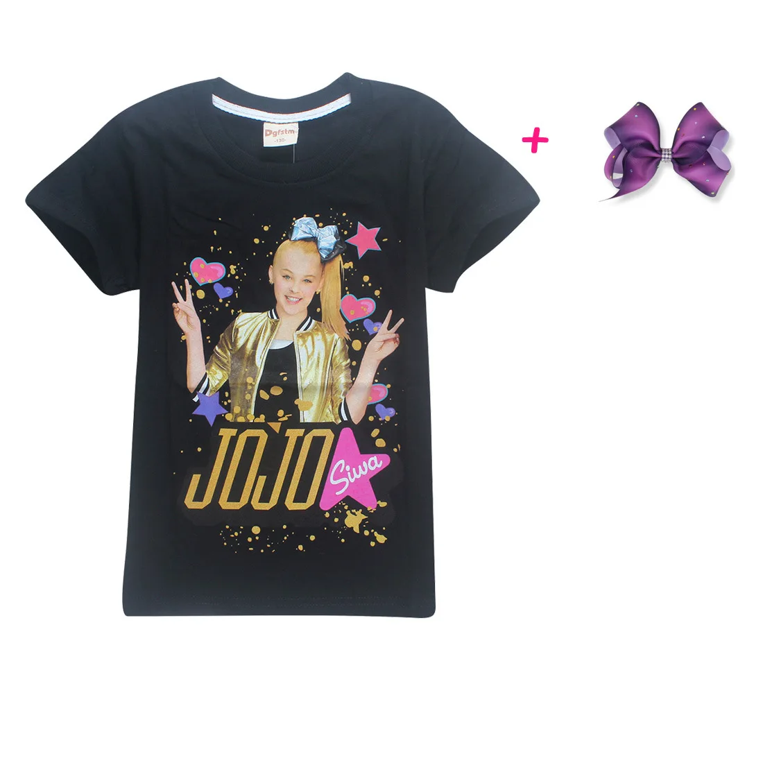 Детская летняя футболка; Одежда для мальчиков и девочек; jojo siwa; футболка с короткими рукавами; детская хлопковая Футболка с рисунком; топы; футболки серого цвета - Цвет: S8356-black