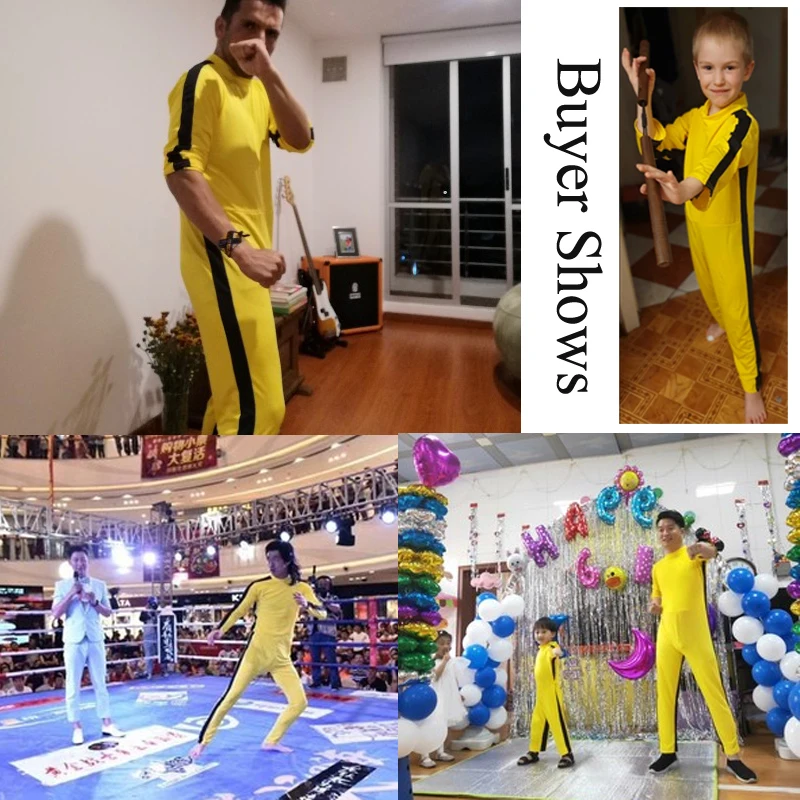 Günstige Bruce Lee Strampler für Kind Erwachsene Gelb Wushu Uniformen Kung Fu Set Wu Shu Kleidung Chinesischen Kostüm für Männer Martial kunst Sets