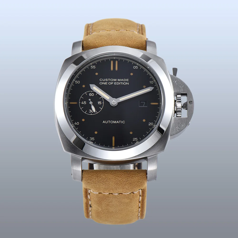 

2019 automatic watch new men 316L movement 44mm luminous hand stainless steel case leather strap mineral crystal S77