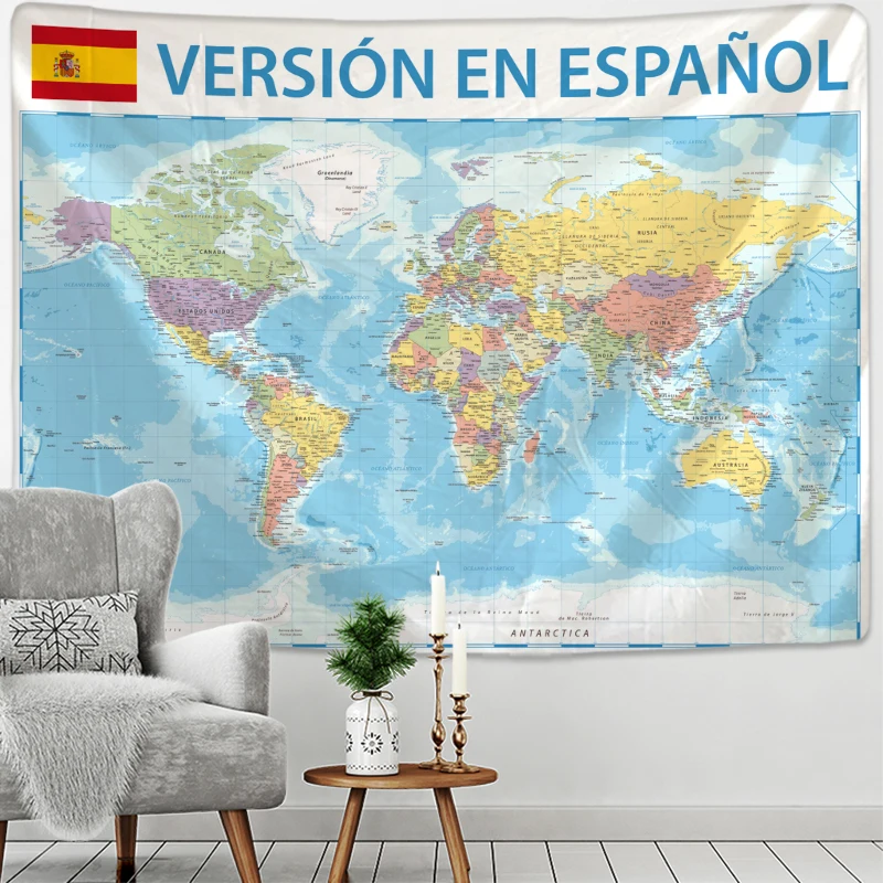 Spain Map Tapestry Wall Hanging Bohemian Style Art Science Fiction Psychedelic Mandala Living Room Home Decor tapestry decorations