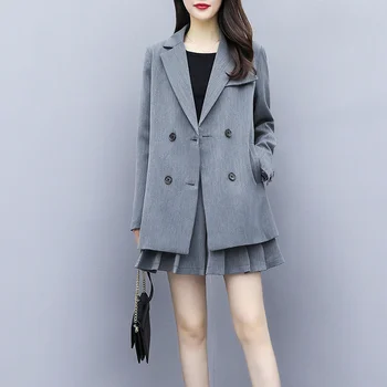 

Fashion Women Skirt Suits Notched collar loose Blazer Mini Skirts Two Pieces OL Sets Female blazer Outfits 2020 high quality