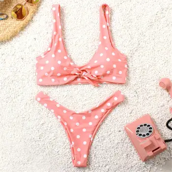 

2020 Sexy Shoulders Bikini Set Women Dot Print Swimsuit Swimwear Brazilian Bikini Set Beachwear Bathing Suit Swim Wear Biquini