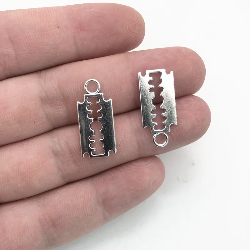 

10pcs Alloy Silver Plated Razor Blade Charms 24x11mm Tibetan Silver Plated Pendants Antique Jewelry Making DIY Handmade Craft