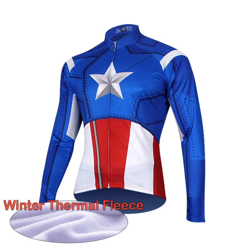 

Avengers Captain America Cycling Jersey 2020 Pro Team Bike Winter Thermal Fleece Long Sleeve Cycling Clothing Ropa Ciclismo
