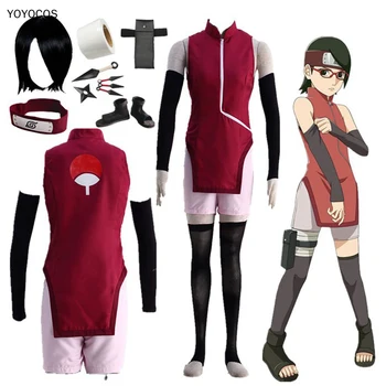 

YOYOCOS BORUTO NARUTO Uchiha Sarada Cosplay Costume Women Cheongsam Anime Clothes +Sleeve Cover +Sock Suits For Christmas Party