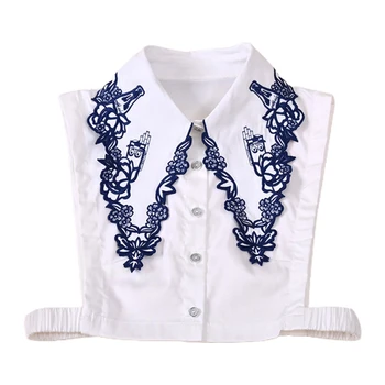 

Korean Ladies Embroidery Floral Lapel Fake Collar Button Down Detachable Half Shirt Blouse Sweater Decorative Clothing