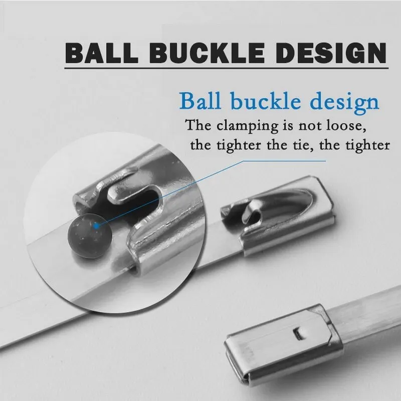 

100pcs Stainless Steel Metal Cable Ties Tie Zip Wrap Exhaust Heat Straps Induction Pipe Cable Zip Ties Self-locking